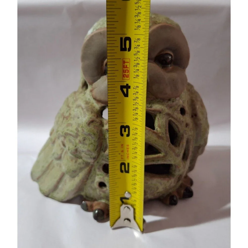 Vintage Stoneware Pudgy Owl w Large Smooth Eye Patches Tea Light Holder Luminary